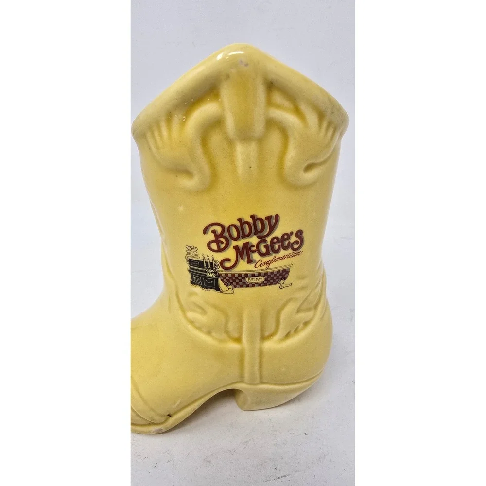 Vintage Bobby McGee's ceramic yellow mug vase cowboy western boot whimsical